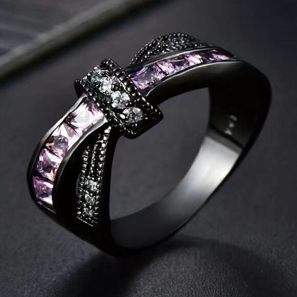 Gothic Style Ring Trendy X Shape Knot Design Inlaid Shining Zircons SIZE 10 - Picture 8 of 8